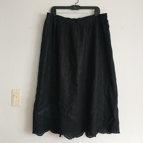 Jillian Jones Maxi Skirt 20W Black Linen Eyelet Scallop Hem Lined Lagenlook*READ - Picture 4 of 9